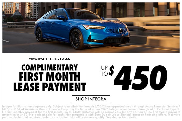2026 Integra Complimentary First Month Lease Payment