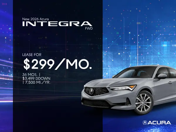 Lease a New 2026 Acura Integra FWD for $299/mo. for 36 mos.